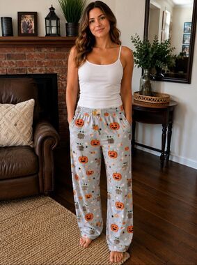 Baby Yoda Halloween Pumpkin Galaxy Star Wars Women's pajama lounge pants TC Plus